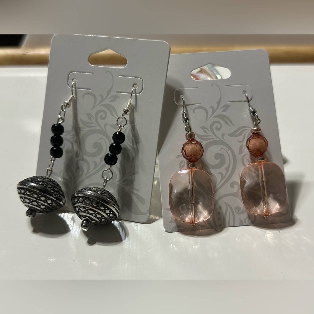 Elegant Silver and Pink Dangle Earrings Set